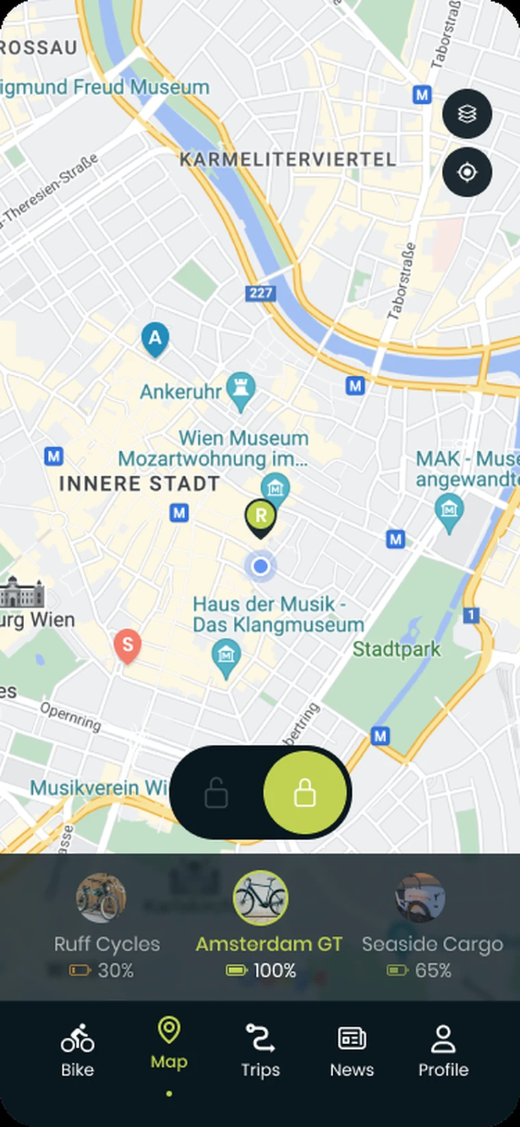Ansicht Karte mit Fahrzeugposition