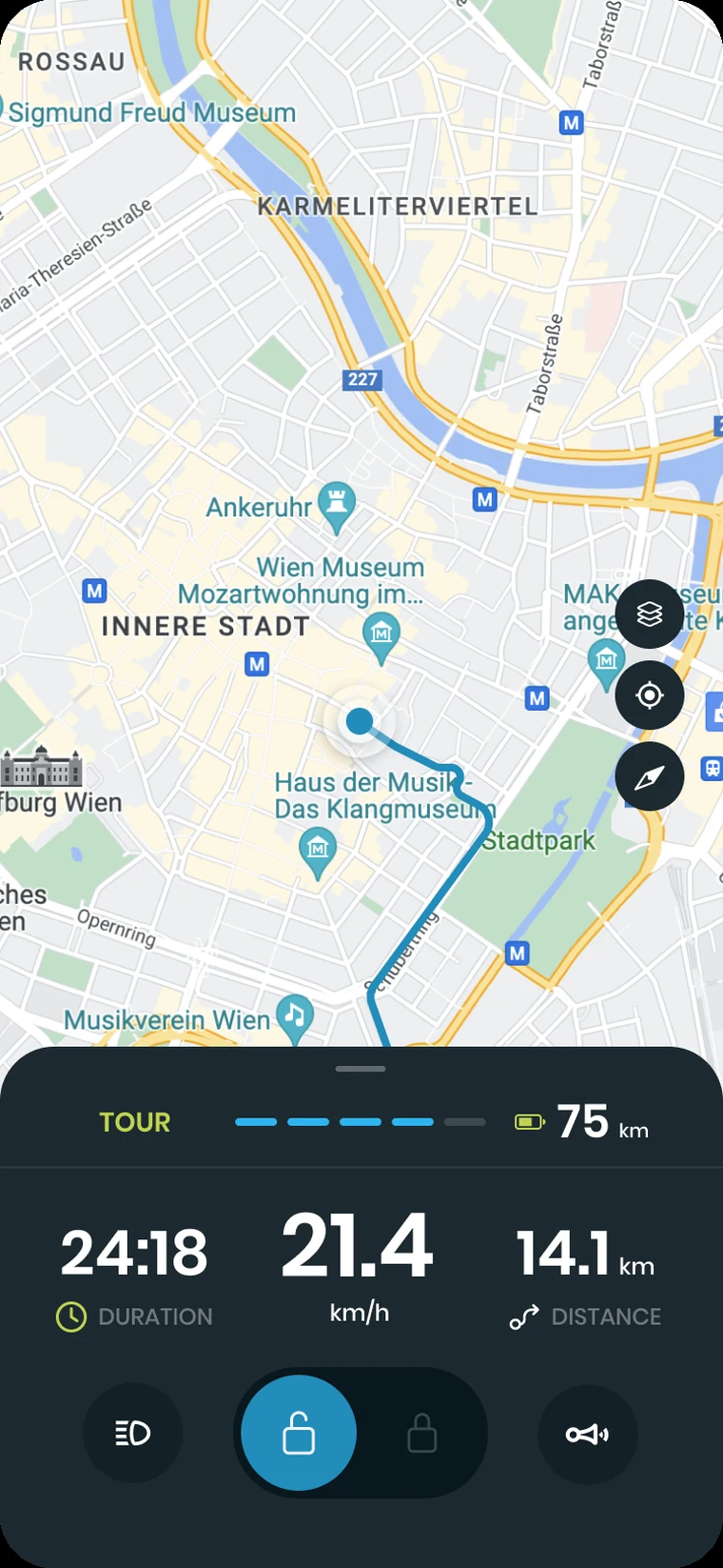Ansicht Tour mit Dauer, Geschwindigkeit und Strecke